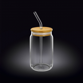 Glass can with lid & straw wl‑888609/a Wilmax (photo 1)