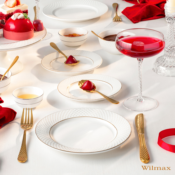 Flat rim dessert round plate with gold lines wl-880102102/a Wilmax (photo 4)