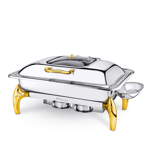 Glass lid rectangular chafing dish with stand wl‑559923/ab Wilmax (photo 1)